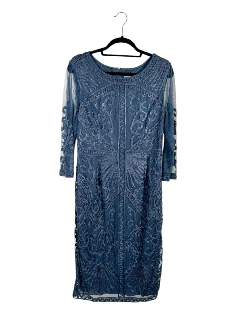JS Collections‎ Navy Blue Embroidered Crepe Midi Dress Size 12
